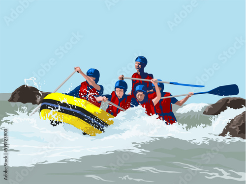 Rafting Adventure Team in illustration graphic vector