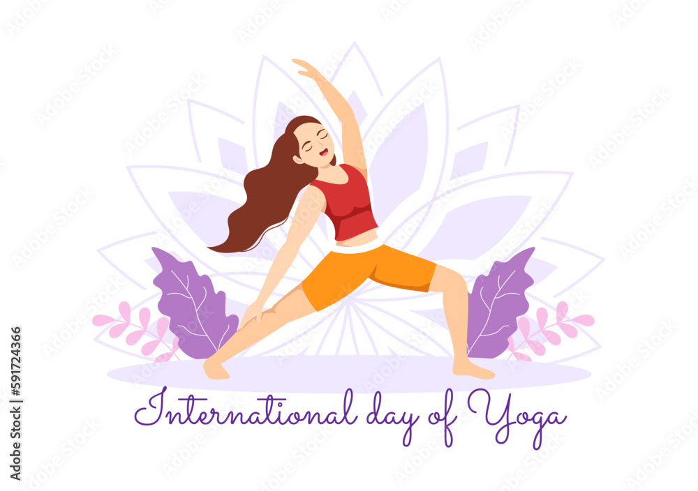 International Yoga Day Illustration on June 21 with Woman Doing Body Posture Practice or Meditation in Healthcare Flat Cartoon Hand Drawn Templates International Yoga Day Illustration on June 21 with Woman Doing Body Posture Practice or Meditation in Healthcare Flat Cartoon Hand Drawn Templates