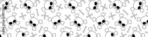 Cartoon skulls with crossbones, pattern for halloween cover. Vector illustration background.