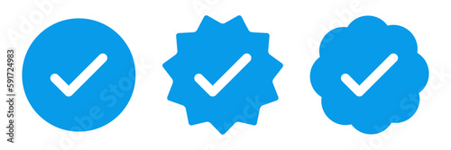 Obraz na plátne blue verified badge icon, official profile account sign vector design