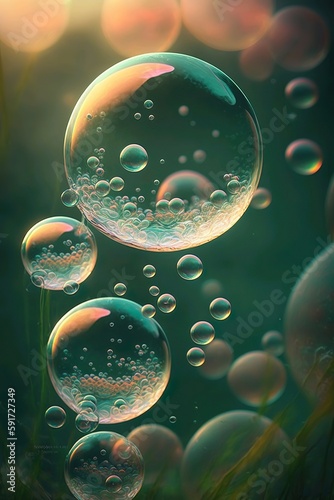 Bubbles with green background 