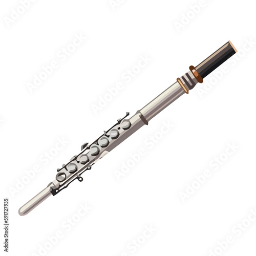 Shiny metal flute  a woodwind instrument played beautifully