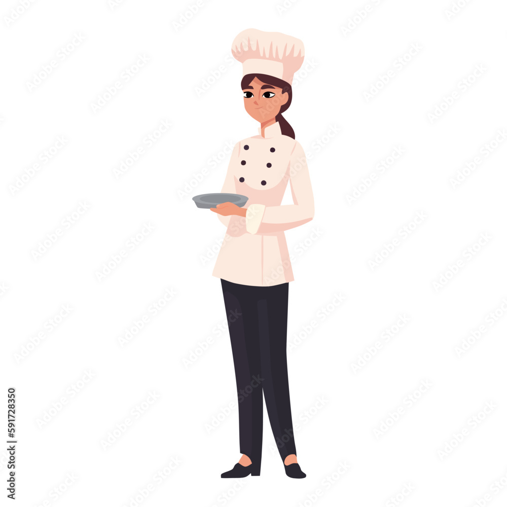 Smiling chef holding meal, symbol of success Smiling chef holding meal, symbol of success