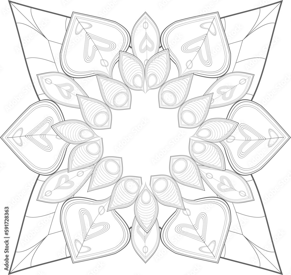 Fototapeta premium Colouring Page for Adult for Fun and Relaxation. Hand Drawn Sketch for Adult Anti Stress. Decorative Abstract Flowers in Black Isolated on White Background.-vector