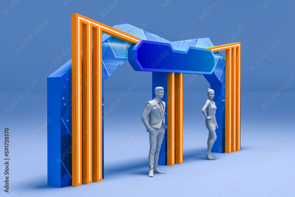 3d illustration gate entrance single access digital technology ...