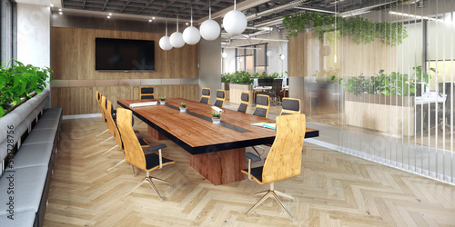 Konzept einer offenen und transparenten Büroarchitektur mit ansprechender Gestaltung des Besprechungsraums - 3D Visualisierung