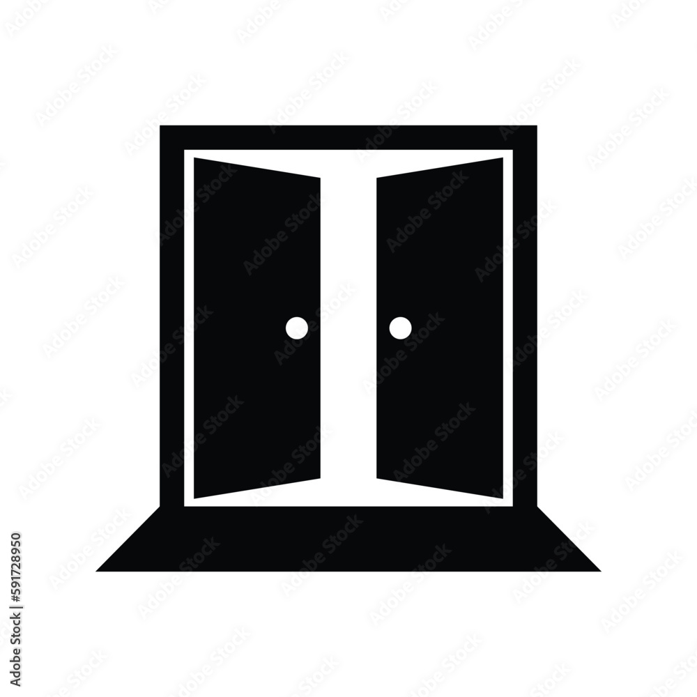Open double door icon design. Exit doorway vector icon. isolated on white background Open double door icon design. Exit doorway vector icon. isolated on white background