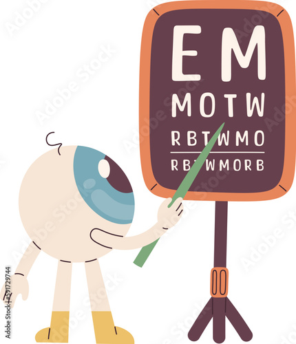 Eyeball Character And Eye Test Letters Chart