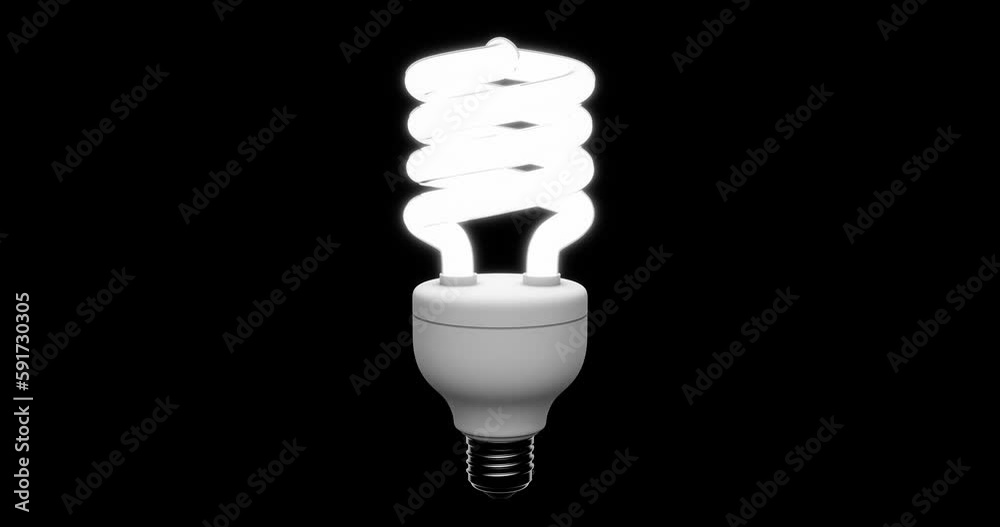3D Glowing Fluorescent Light Bulb Flickering Animation on Black