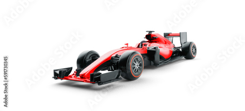 Race car and driver angled view isolated on white background. 3D Rendering