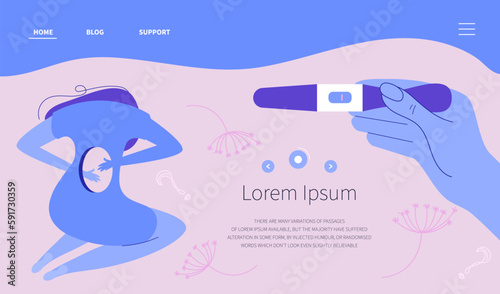 The woman pregnancy loss, miscarriage. She has problem with infertility. She wants baby and to be pregnant.  Hand holds  negative pregnancy test. Illustration good for landing web page medical clinic.