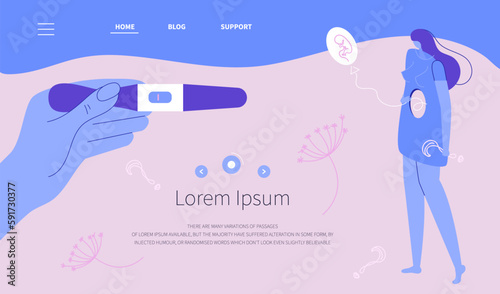 The woman has problem with infertility, has miscarriage and pregnancy loss. She wants baby and holds a negative pregnancy test. Illustration good for landing web page medical clinic.