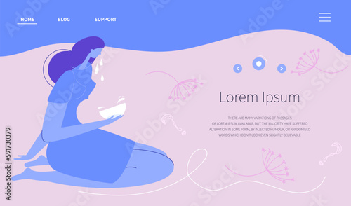 The woman cry, pregnancy loss, miscarriage. She has problem with infertility. She wants baby and to be pregnant. Illustration good for landing web page medical clinic.