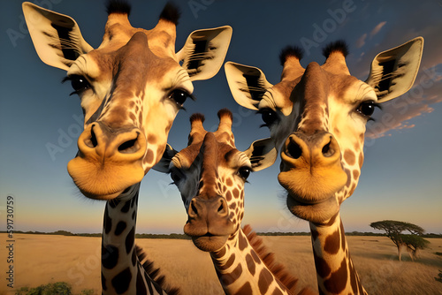 Funny Giraffes Taking a Selfie Together, AI Generative © Nabil Bendannoun