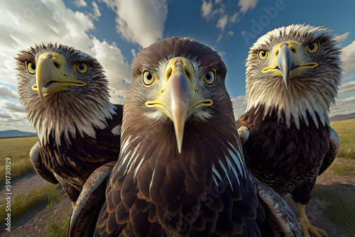 Funny group of eagles Taking a Selfie Together  AI Generative