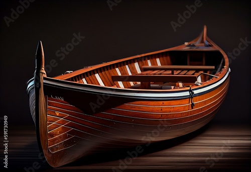 Fototapeta Image of front view of wooden rowing boat. Generative AI