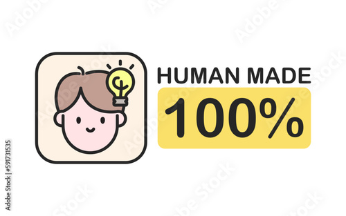 Human made icon on white background. Ai free content label. Pro human stamp or badge.