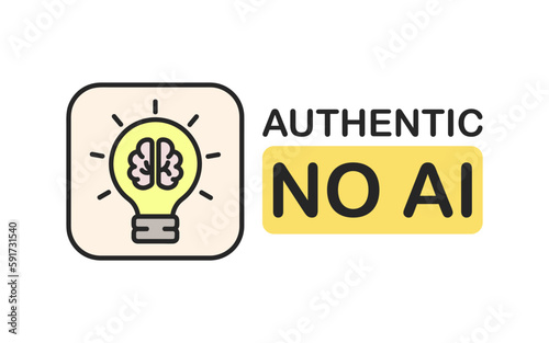 No AI influence icon on white background. Non artificial intelligence content label. Pro human stamp or badge.