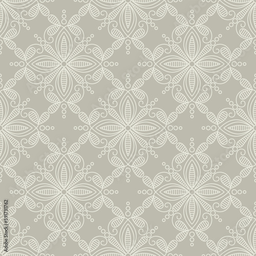 Seamless geometrical monochrome pattern with abstract floral motifs. 