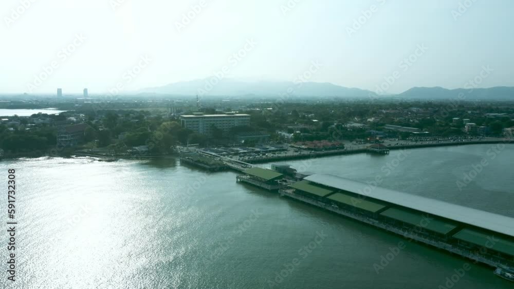 Aerial view of Ang Sila port. Coastline city summer landscape environment. Seafood local fresh market from fishermen in Chonburi, Thailand. Aerial view of Ang Sila port. Coastline city summer landscape environment. Seafood local fresh market from fishermen in Chonburi, Thailand.