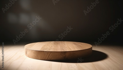 Empty beautiful round wood table top counter on interior in clean and bright with shadow background, Ready,white background, for product montage..