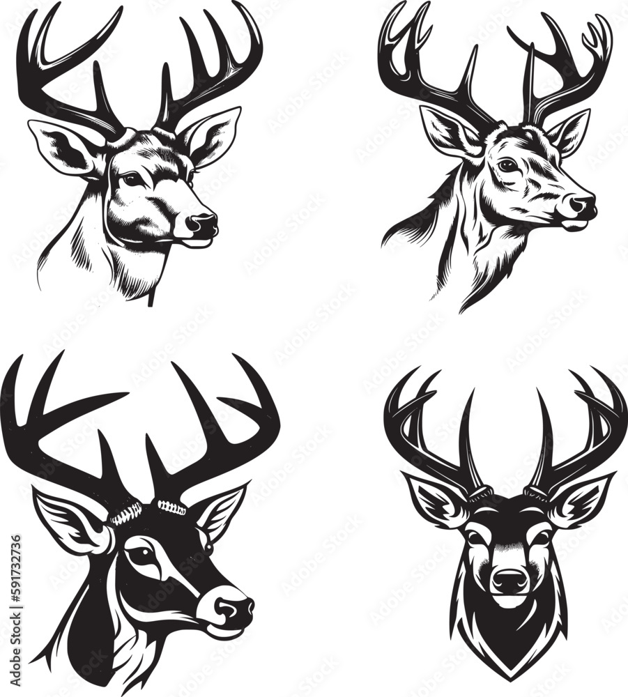 Whitetail Buck cartoon simple logo graphic, a black vector illustration ...