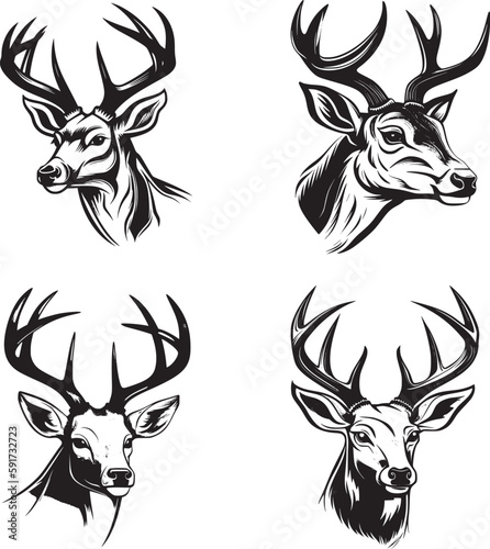 Whitetail Buck cartoon simple logo graphic, a black vector illustration on white background. For apps, logos, websites, symbol, UI, UX, graphics and web design. EPS 10