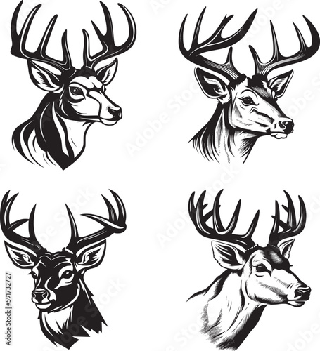 Whitetail Buck cartoon simple logo graphic, a black vector illustration on white background. For apps, logos, websites, symbol, UI, UX, graphics and web design. EPS 12