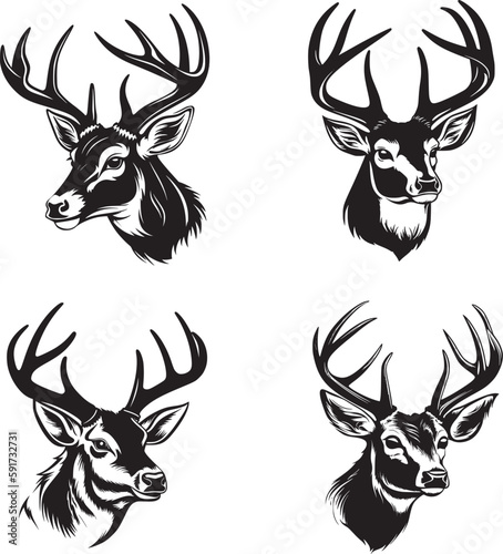 Whitetail Buck cartoon simple logo graphic, a black vector illustration on white background. For apps, logos, websites, symbol, UI, UX, graphics and web design. EPS 14