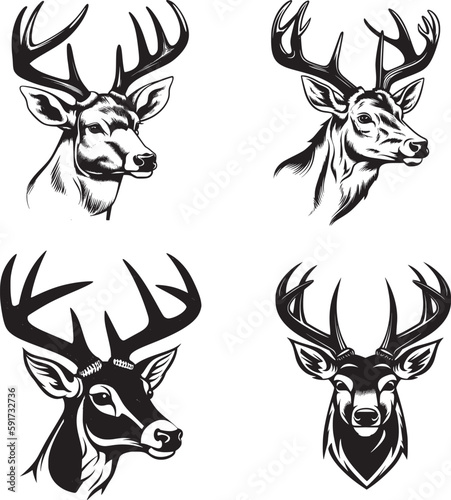 Whitetail Buck cartoon simple logo graphic, a black vector illustration on white background. For apps, logos, websites, symbol, UI, UX, graphics and web design. EPS 15 photo