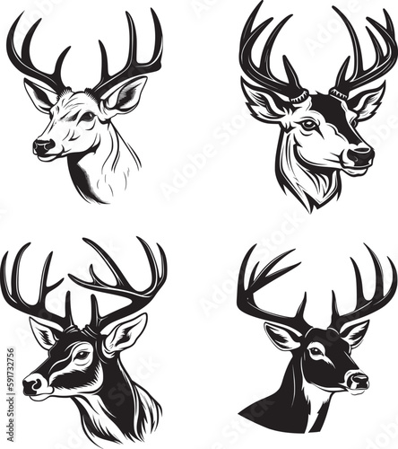 Whitetail Buck cartoon simple logo graphic, a black vector illustration on white background. For apps, logos, websites, symbol, UI, UX, graphics and web design. EPS 19