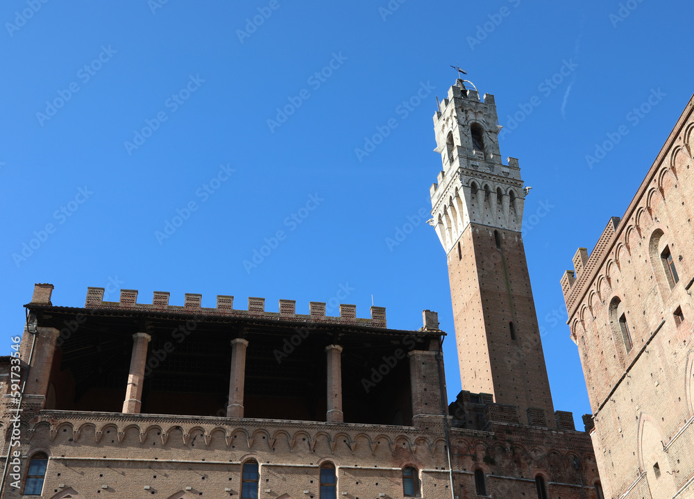 Tower called Del Mangia in  Siena in Tuscany in Italy
