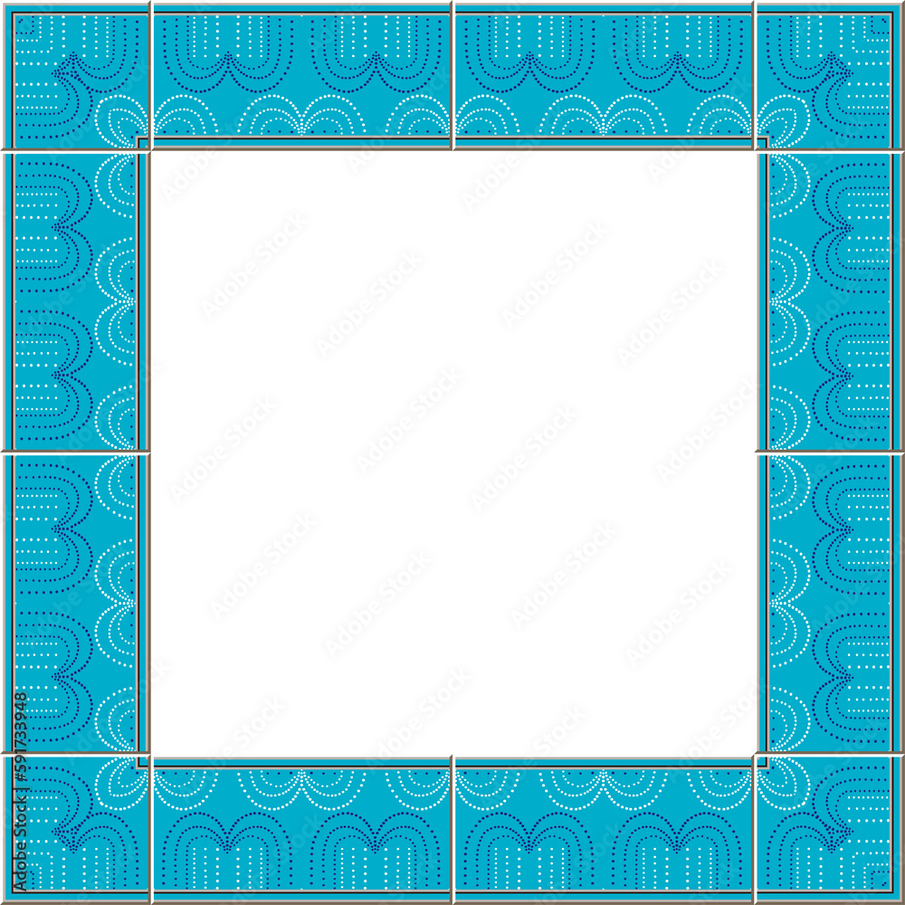 Antique tile frame blue round curve dot line