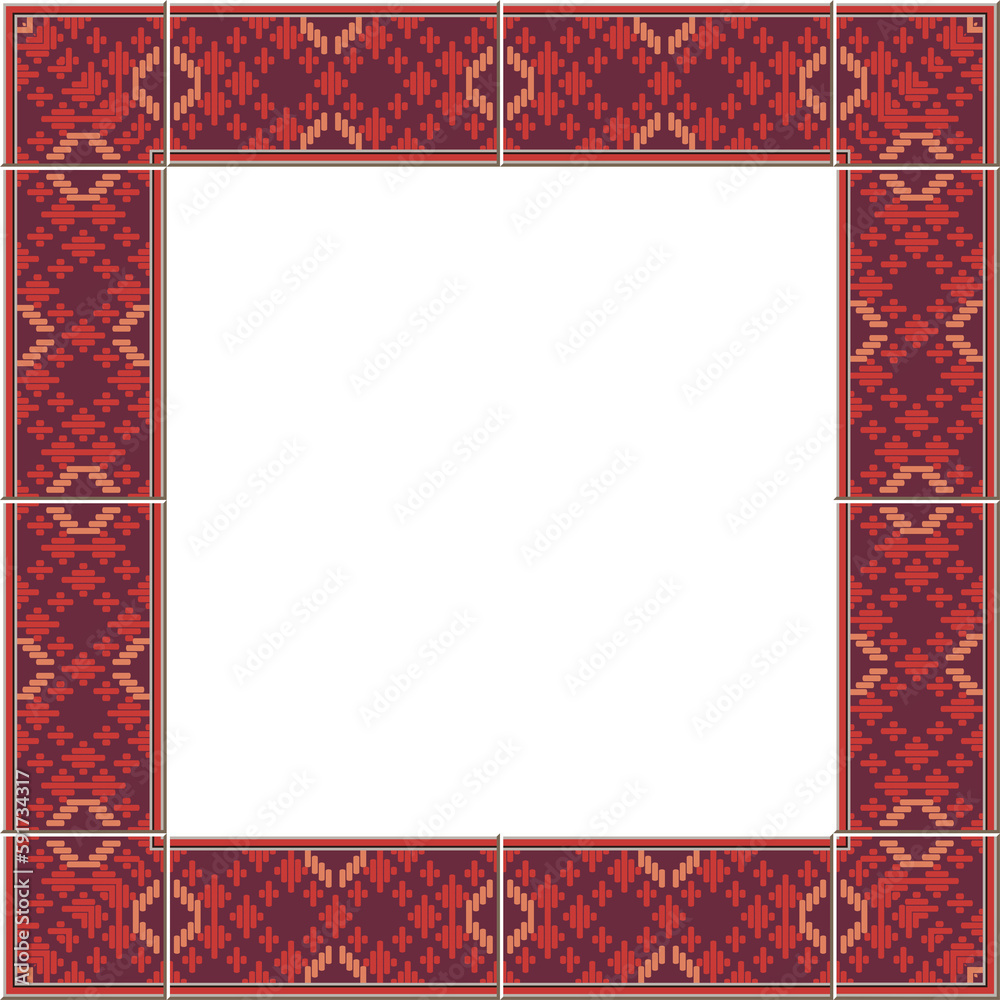 Antique tile frame red polygon check stitch cross geometry