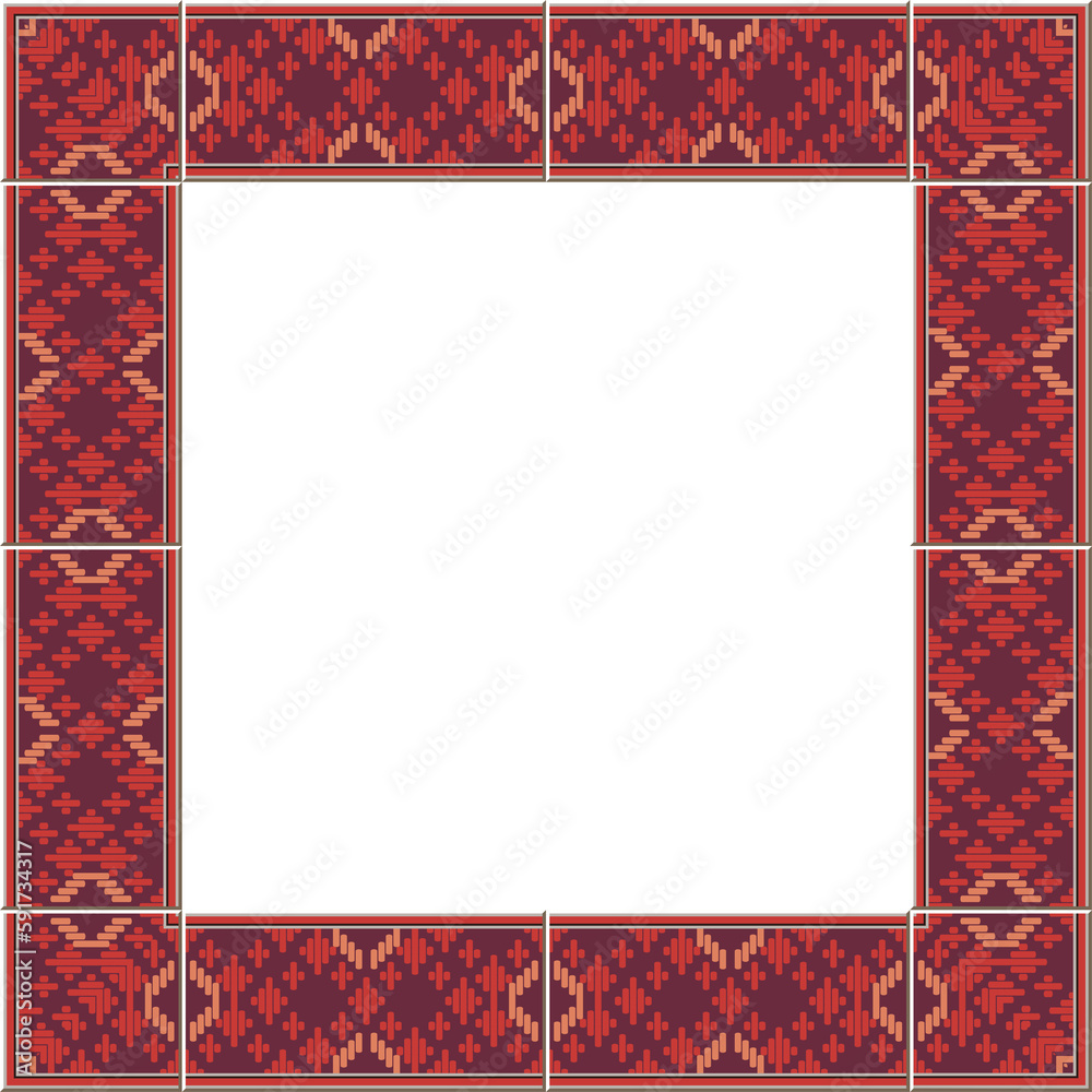Antique tile frame red polygon check stitch cross geometry Antique tile frame red polygon check stitch cross geometry