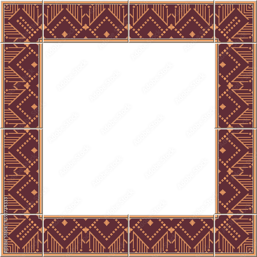 Antique tile frame aboriginal stitch check triangle cross line Antique tile frame aboriginal stitch check triangle cross line
