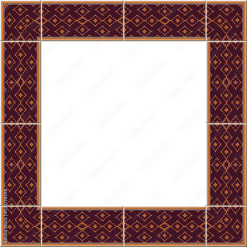 Obraz premium Antique tile frame check stitch geometry cross