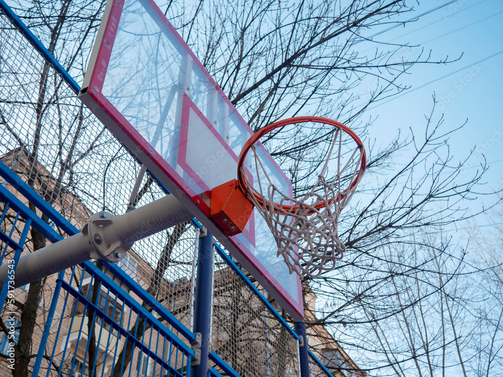 Basketball Rings . View from below. sports ground for ball games. Basketball Rings . View from below. sports ground for ball games.
