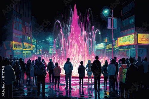 Colorful fountain wallpaper background, made with generative ai
