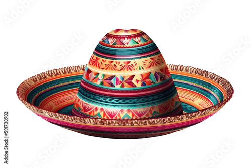 Mexican Sombrero Illustration on White, AI Generated
