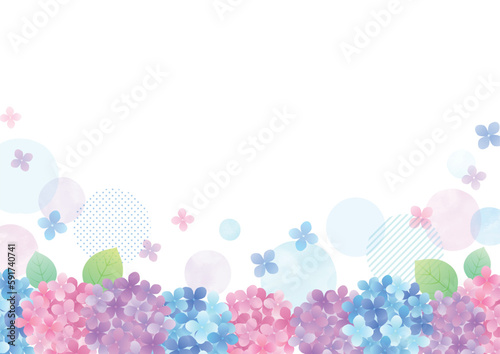 梅雨の紫陽花 背景フレームイラスト 水彩