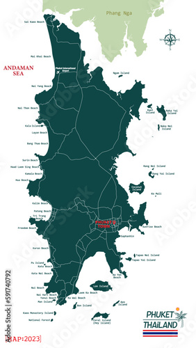 Map of Phuket Province, Thailand, travel, vector illustration, scribble sketch Phuket island map.