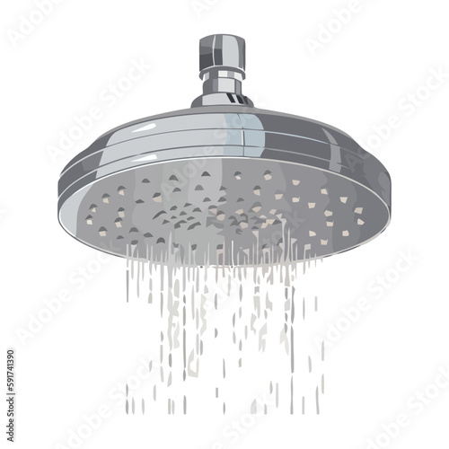 Flowing water from modern chrome shower head