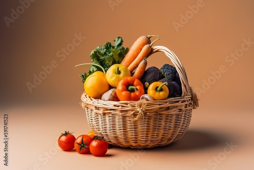 vegetables in basket isolated on red background with copy space for spring holiday - Generative AI 