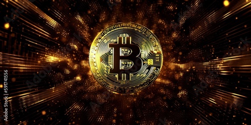 Crypto currency golden bitcoin background, Financial investment concept. Generative Ai photo