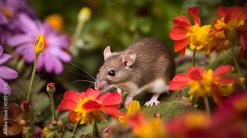 Playful House Mouse in the Garden photo