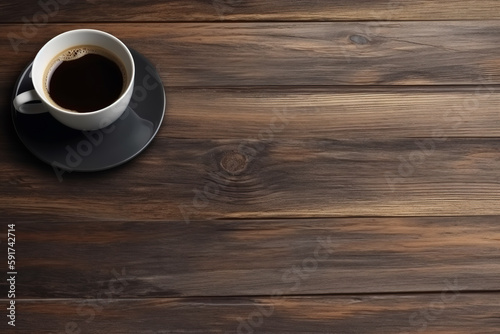 closeup Cup of coffee on wooden table - Generative AI