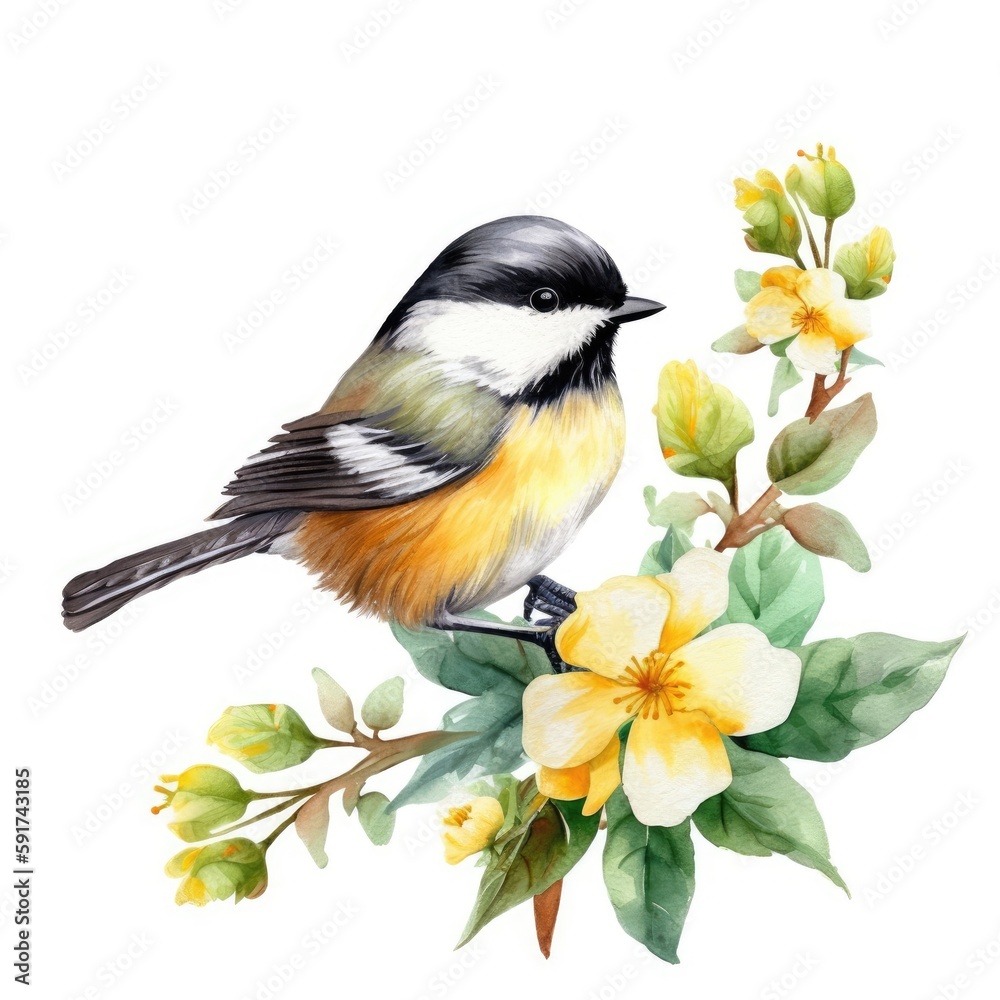 Obraz premium Watercolor Little Chickadee Generative Ai