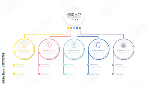 Infographic Timeline Mindmap element for business. 5 Steps Modern Mind map diagram, Milestone presentation vector infographic.