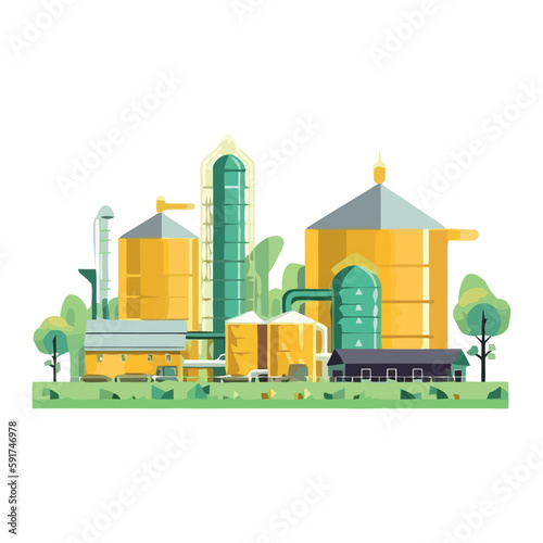 Harvesting wheat on a rural farm scene